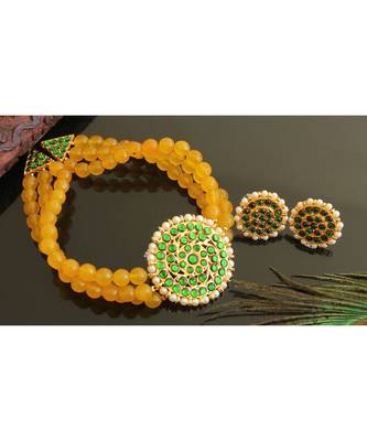Beautiful Gold Tone Yellow Agate Green Designer Choker Set 1