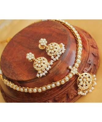 Beautiful Gold Tone South Indian Style Semi Precious Fresh Water Pearls Necklace Set 1