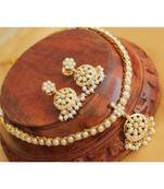 Beautiful Gold Tone South Indian Style Semi Precious Fresh Water Pearls Necklace Set