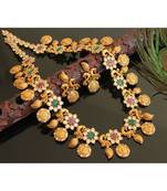 Gorgeous Matte Finish Ruby Green Peacock Designer Necklace Set