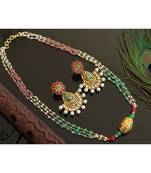 Beautiful Antique Pink Green Triple Layer Peacock Designer Necklace Set