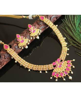 Splendid Goldplated Semi Precious Cz Ruby Necklace Set 1