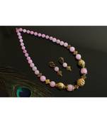 Beautiful Gold Tone Baby Pink Agate Designer Necklace Set