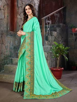 green Embroidered Art Silk saree with blouse 2