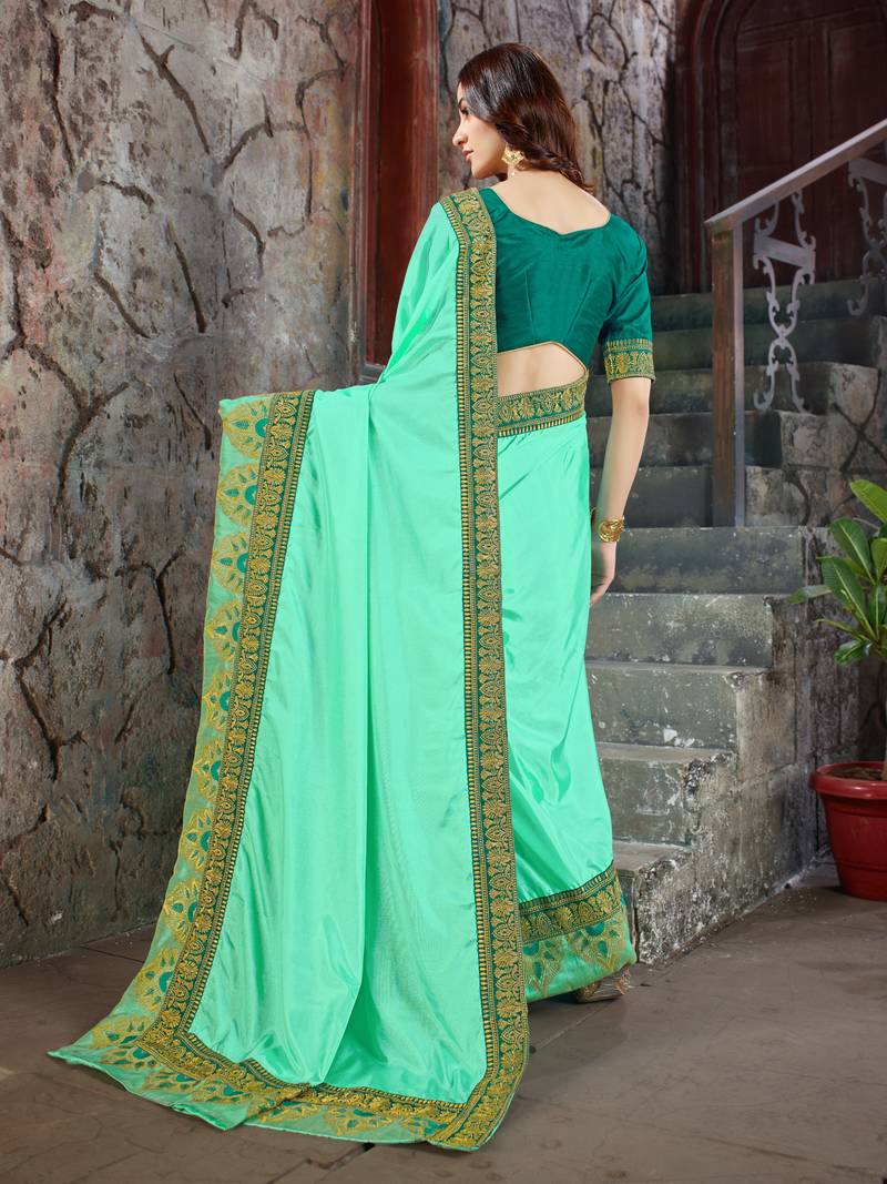 green Embroidered Art Silk saree with blouse