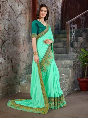 green Embroidered Art Silk saree with blouse 4