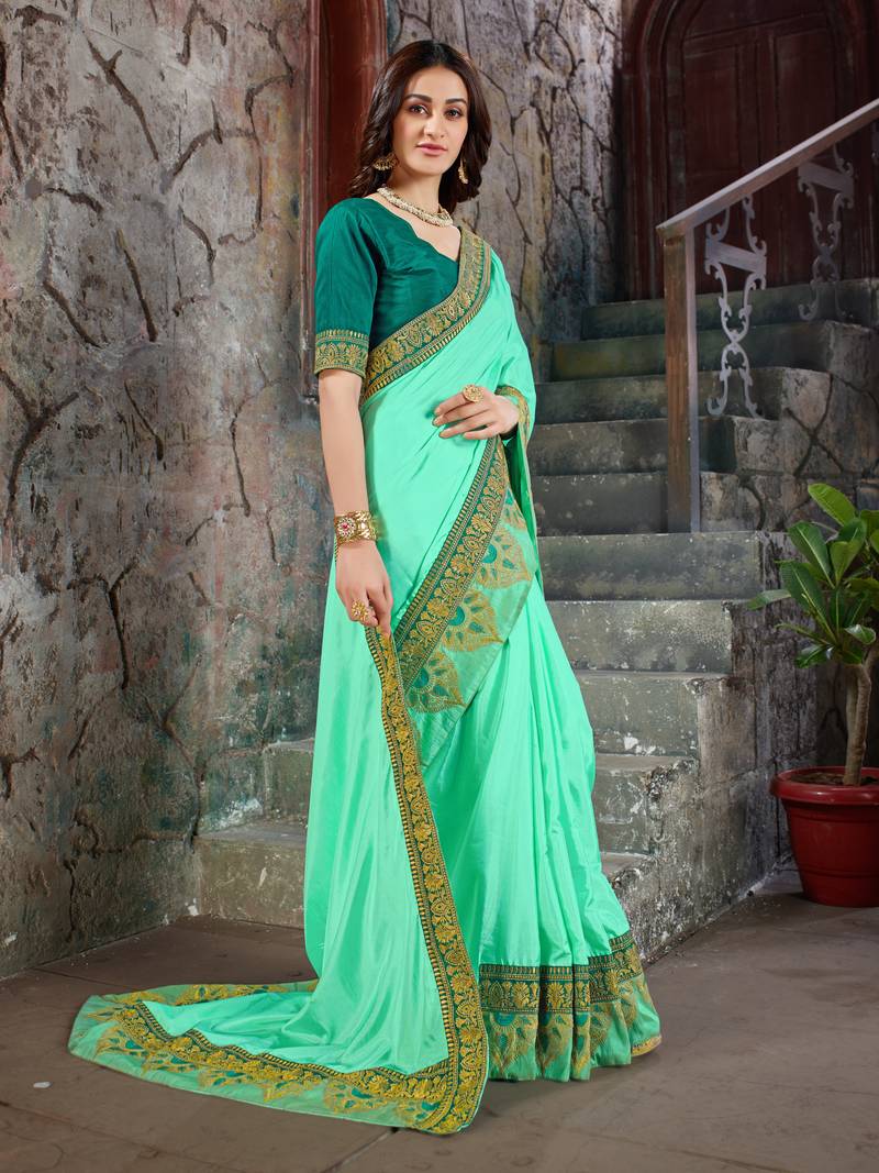green Embroidered Art Silk saree with blouse