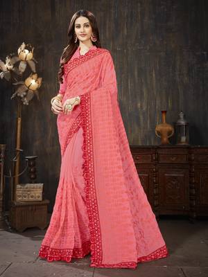 Pink Embroidered Georgette saree with blouse 1