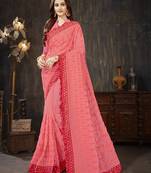 Pink Embroidered Georgette saree with blouse
