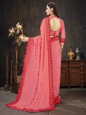 Pink Embroidered Georgette saree with blouse 3