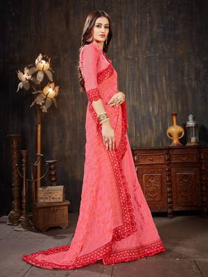 Pink Embroidered Georgette saree with blouse 4