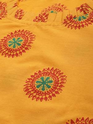 Straight Mustard Foil Printed Rayon Cotton Kurta For Girls's and Women's 2