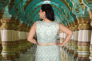 Green Embroidered Net Readymade Lehenga Cholis 6