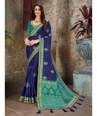 Blue Embroidered Art Silk saree with blouse 1