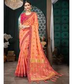 Peach Embroidered Bhagalpuri Silk saree with blouse