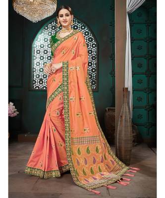 Orange Embroidered Bhagalpuri Silk saree with blouse 1