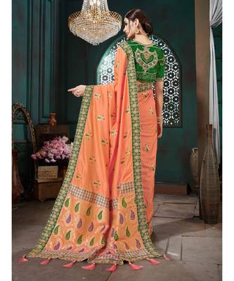Orange Embroidered Bhagalpuri Silk saree with blouse 3