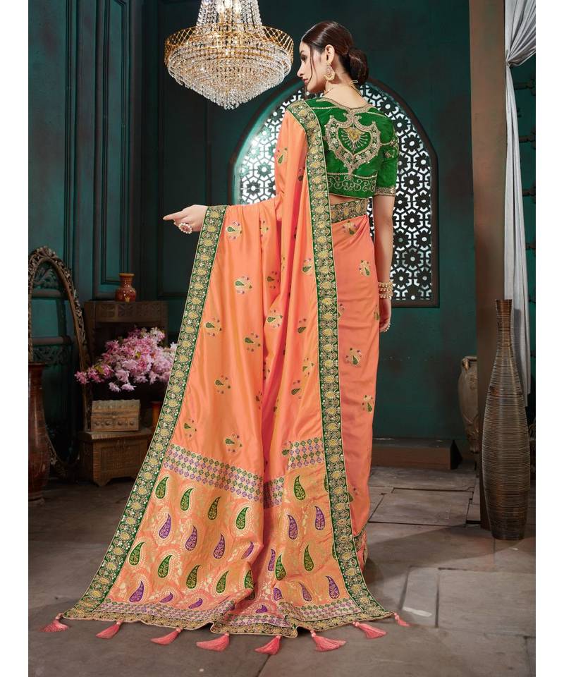 Orange Embroidered Bhagalpuri Silk saree with blouse