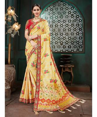 Beige Embroidered Bhagalpuri Silk saree with blouse 1