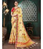 Beige Embroidered Bhagalpuri Silk saree with blouse