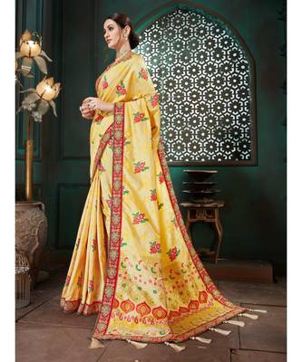 Beige Embroidered Bhagalpuri Silk saree with blouse 2