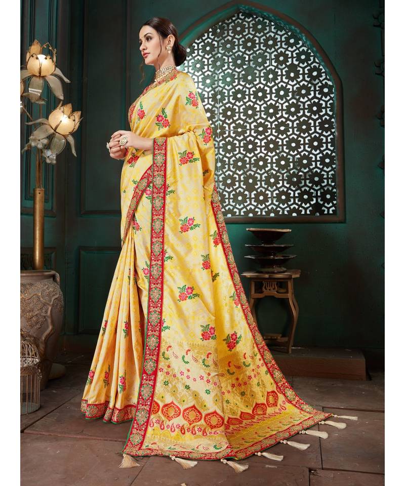 Beige Embroidered Bhagalpuri Silk saree with blouse