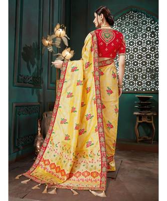 Beige Embroidered Bhagalpuri Silk saree with blouse 3