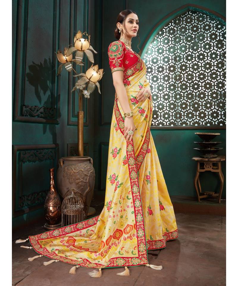 Beige Embroidered Bhagalpuri Silk saree with blouse