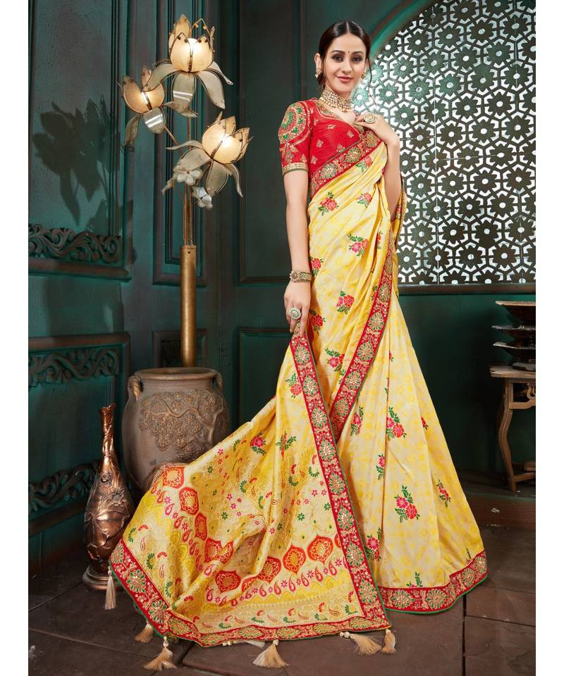 Beige Embroidered Bhagalpuri Silk saree with blouse