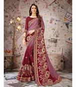 Maroon Embroidered Chiffon saree with blouse