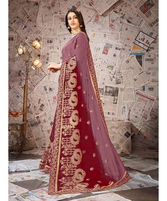 Maroon Embroidered Chiffon saree with blouse 2
