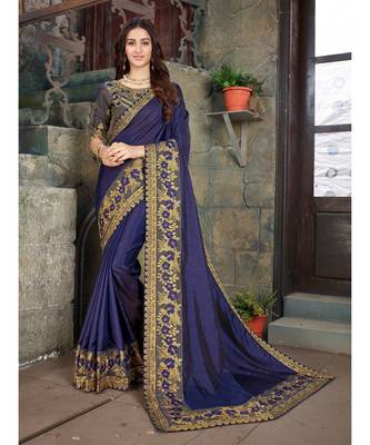 Purple Embroidered Art Silk saree with blouse 1