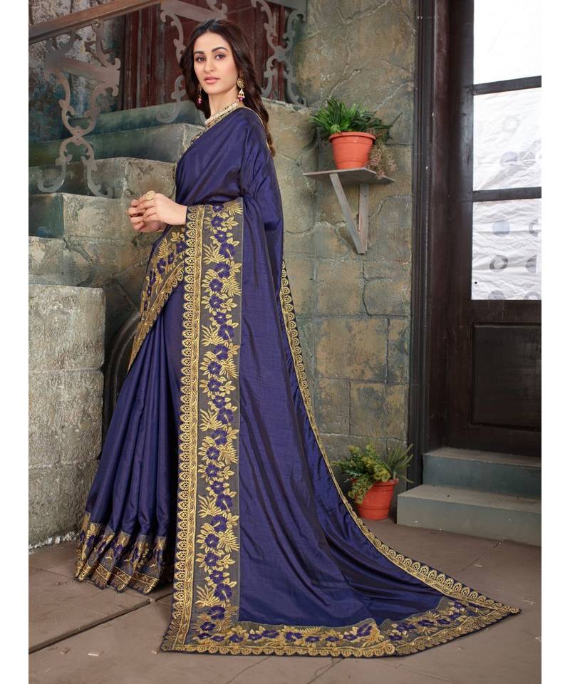 Purple Embroidered Art Silk saree with blouse