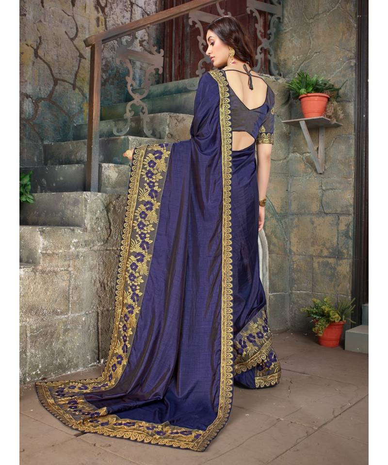 Purple Embroidered Art Silk saree with blouse