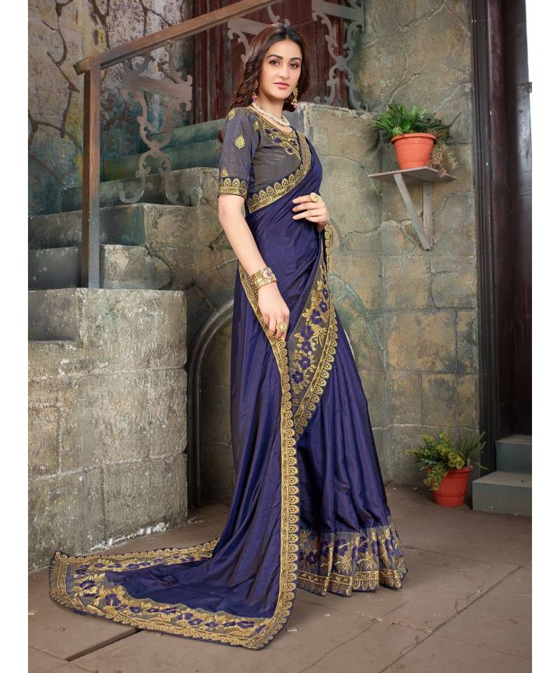 Purple Embroidered Art Silk saree with blouse