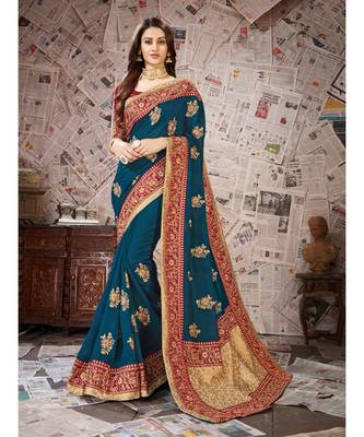 Green Embroidered Art Silk saree with blouse 1