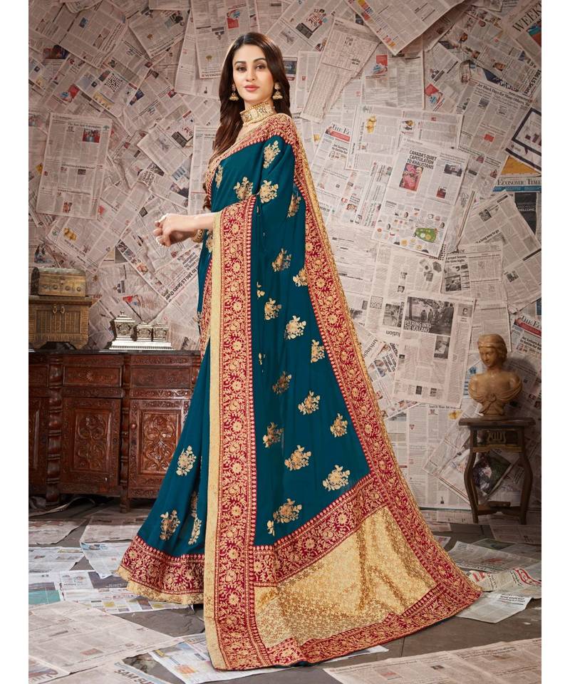 Green Embroidered Art Silk saree with blouse