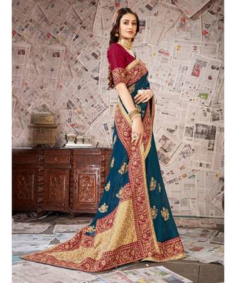 Green Embroidered Art Silk saree with blouse 4