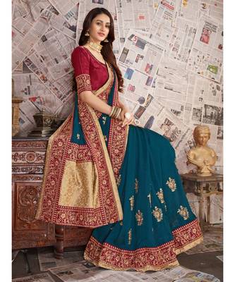 Green Embroidered Art Silk saree with blouse 5