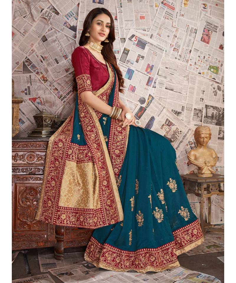 Green Embroidered Art Silk saree with blouse