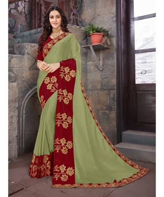 Green Embroidered Georgette saree with blouse 1