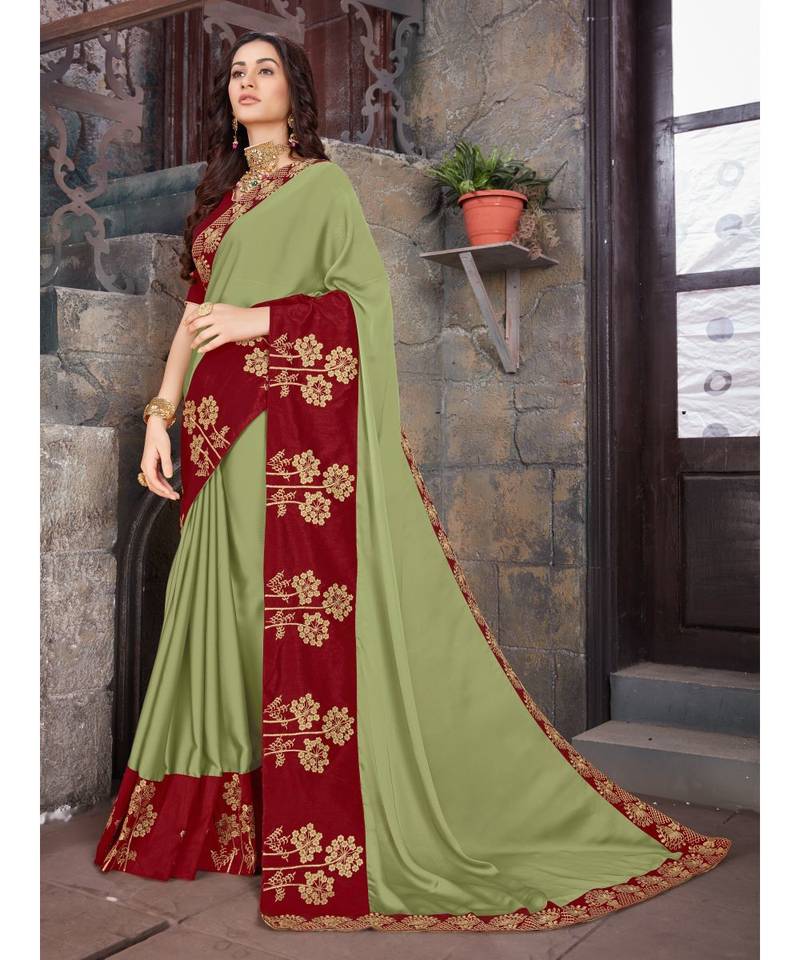 Green Embroidered Georgette saree with blouse