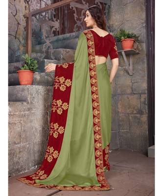 Green Embroidered Georgette saree with blouse 3