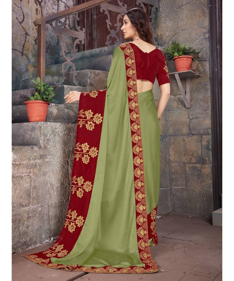 Green Embroidered Georgette saree with blouse