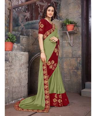 Green Embroidered Georgette saree with blouse 4
