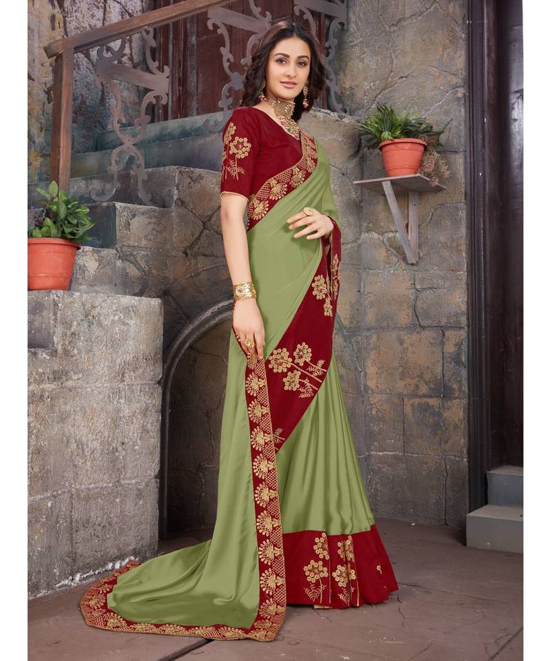 Green Embroidered Georgette saree with blouse