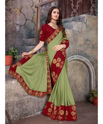 Green Embroidered Georgette saree with blouse 5