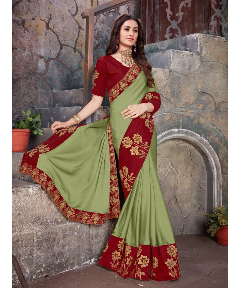 Green Embroidered Georgette saree with blouse