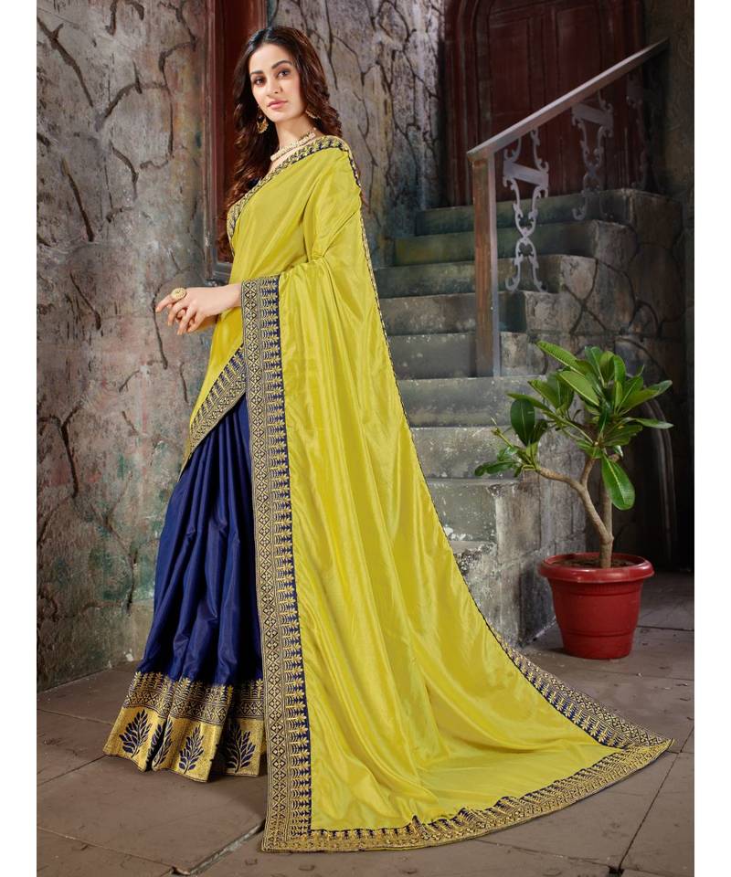 Yellow Embroidered Art Silk saree with blouse