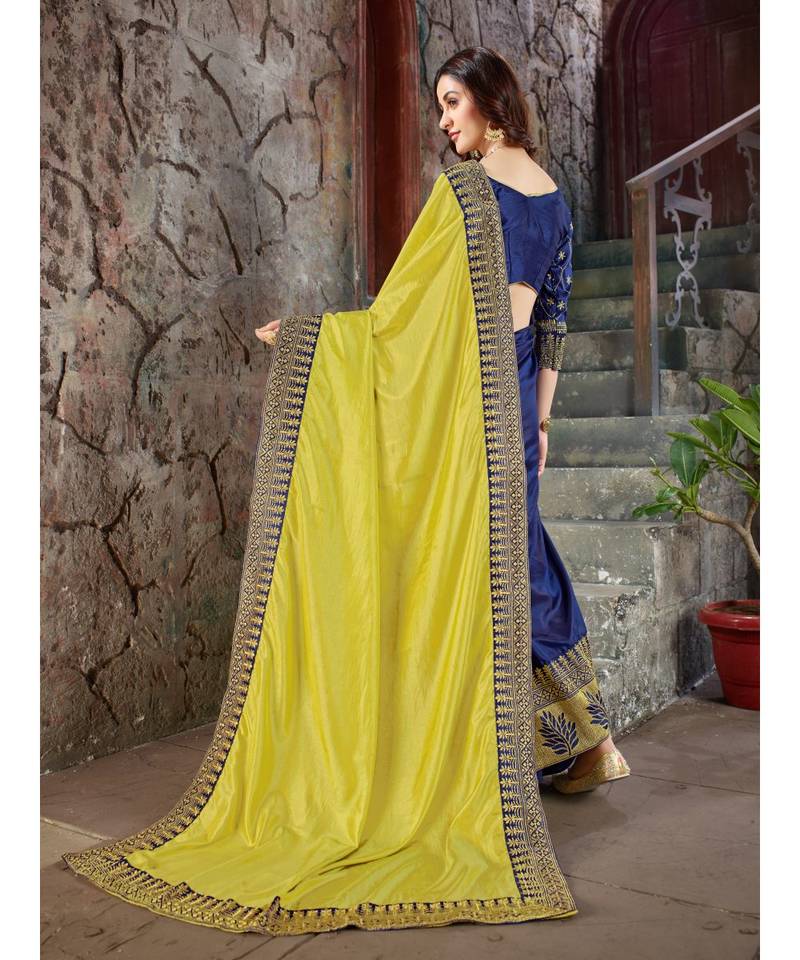Yellow Embroidered Art Silk saree with blouse